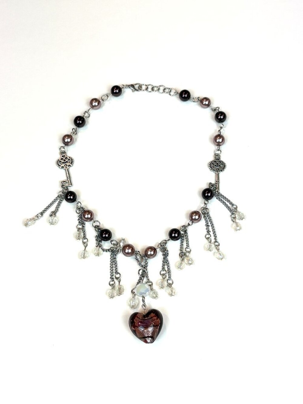 Victorian Style Beaded swirled glass heart pendant Gothic Choker Necklace